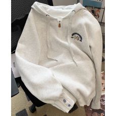 批发美式复古<b class='q'>刺绣</b>连帽卫衣女2025秋冬季新款加绒加厚宽松半拉链式<b class='q'>上衣</b>