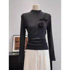 批发法式立体花朵装饰长袖针织衫2025秋季新款保暖毛衣内搭打底衫上衣