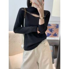 批发时尚设计半高领烫钻打底衫2025秋冬新款镂空性感<b class='q'>修身</b>内搭针织上衣