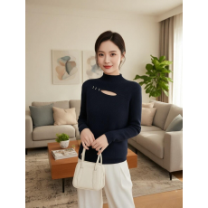 批发半高领一体绒镂空毛衣女2025秋冬新款设计感小众<b class='q'>修身</b>显瘦针织衫