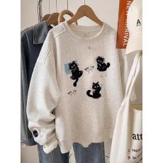 批发卡通猫咪植绒套头圆领卫衣<b class='q'>女</b>2025秋冬季新款韩版潮流宽松减龄上衣