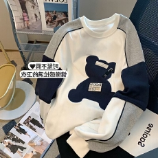 批发大码女装撞色小熊卫衣秋冬季2025新款潮流宽松<b class='q'>显瘦</b>薄款上衣外套