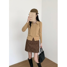 批发韩系纯色半开领短款<b class='q'>长袖</b>针织衫女2025新款内<b class='q'>搭</b>外穿收腰打底衫上衣