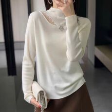 设计感镂空蕾丝边半高领羊毛针织衫女2025欧货秋冬款显瘦洋气上衣