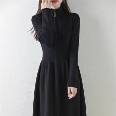 批发2025秋<b class='q'>冬</b>季新款韩版简约立领长袖针织裙女显瘦高级感小众连衣裙潮
