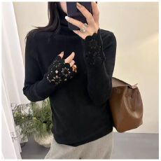 批发秋冬款女士加厚蕾丝高领修身毛衣女款2025新款冬季内搭<b class='q'>针织</b><b class='q'>打底衫</b>