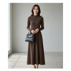 批发2025秋冬季新款韩系气质纯色休闲百搭长袖针织<b class='q'>连衣裙</b>显瘦<b class='q'>修身</b>长裙