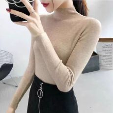 韩系时尚百搭打底衫女2025秋冬爆款高级感半高领毛衣修身针织上衣