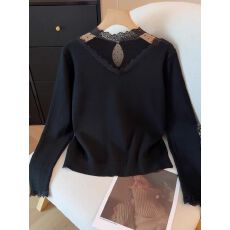 批发北极绒时尚蕾丝长袖针织衫女秋冬装2025新款时尚<b class='q'>气质</b>显瘦内搭上衣