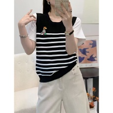 批发春夏新款韩系学院风撞色条纹<b class='q'>假两件</b>叠穿<b class='q'>针织衫</b>百搭修身显瘦上衣