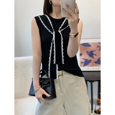 批发时尚甜美<b class='q'>高端</b>欧货2026春夏新款蕾丝边无袖针织衫披肩背心吊带女