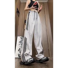 批发条纹裤子女<b class='q'>夏季</b>新款潮流美式复古宽松三条杠直筒阔腿休闲长裤