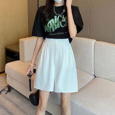 批发纯色<b class='q'>西装</b>短裤女夏高腰垂感宽松显瘦直筒a字阔腿休闲五分中裤