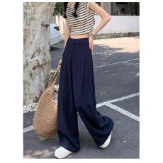 批发亚麻苎麻阔腿裤女夏季薄款高腰垂感老钱风<b class='q'>西装</b>直筒棉麻休闲裤