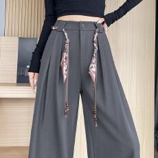 批发老钱风春夏季新款时尚<b class='q'>西装</b>裤直筒裤高腰宽松显瘦垂感阔腿裤女
