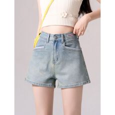批发小个子a字高腰牛仔<b class='q'>短裤</b>女夏季薄款辣妹显瘦百搭遮肉宽松阔腿热裤