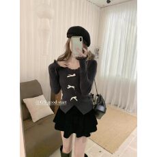 批发韩系独特漂亮蝴蝶结掐腰针织上衣女秋季新款内搭打底衫设计感小众