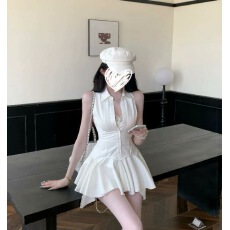 批发【原版面料做工两件套】套装衬衣<b class='q'>连衣裙</b>蕾丝收腰大摆蓬蓬短裙