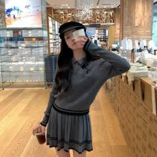 批发学院风穿搭套装复古条纹长袖针织开衫女<b class='q'>秋</b>季高腰百褶半身裙两件套