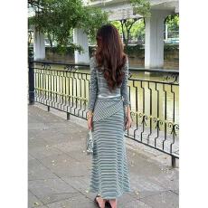 批发韩版纯欲风抹胸背心<b class='q'>条纹</b>长袖开衫<b class='q'>半身裙</b>三件套女2025秋季新款套装