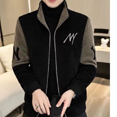 批发2025春秋款男士高端拼色时尚外套立领拼接休闲加厚保暖大码上衣潮