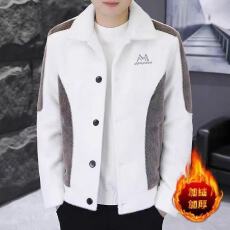 拼色外套男立领韩版潮流痞帅男士夹克冬季时尚撞色加绒加厚外套