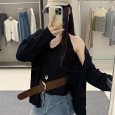 批发2025秋季新款慵懒风<b class='q'>宽松</b>针织开衫外套+吊带两件套女