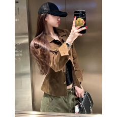 批发美拉德痞帅辣妹翻领工装风外套女秋季美式复古百搭机车服夹克上衣