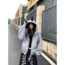 批发【原版华棉复合】美式复古铆钉杜宾犬连帽卫衣<b class='q'>男</b>女2025秋冬季新款