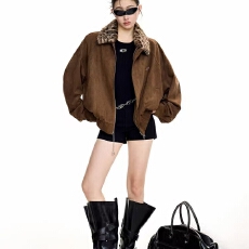 批发【麂皮绒➕内里】女冬复古解构拼接<b class='q'>情侣</b><b class='q'>外套</b>高街设计感短款上衣