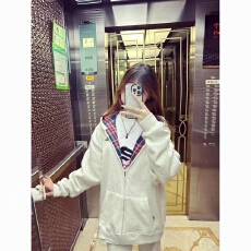 批发美式复古拉链格纹连帽<b class='q'>卫衣</b>女秋冬季新款慵懒拼接休闲宽松<b class='q'>开衫</b>外套