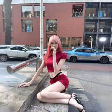 批发红色修身短款正肩T恤上衣性感辣妹套装女夏季包臀短<b class='q'>裙</b><b class='q'>夜店</b>两件套