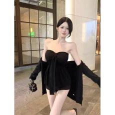 批发慵懒姐姐温柔风穿搭粉色开衫女夏抹胸背心韩系千金感温柔纯欲套装