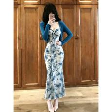 批发纯欲风印花吊带连衣裙防晒外套<b class='q'>女</b>夏季新款时尚微胖显瘦度假风套装