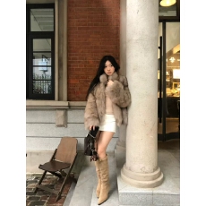 批发精致韩系灰色皮草毛<b class='q'>呢外套</b>女秋冬2025新款高级感名媛休闲毛毛上衣