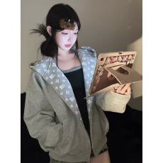 美式慵懒印花开衫连帽卫衣外套女秋冬季新款潮牌情侣宽松拉链上衣