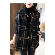 批发大码女装2025冬季新款时尚韩系显瘦复古格纹拼接毛呢