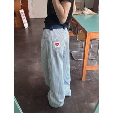 批发【骑斜剌绣】爱心美式复古竖条纹<b class='q'>裤</b><b class='q'>子女</b>设计感小众休闲<b class='q'>裤</b>直筒垂感