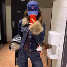 批发毛毛领牛仔外套女秋冬2025年新款加厚短款上衣