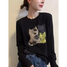 批发官图 21支纯棉-210克（100%棉） 秋装长袖T恤女宽松上衣印花