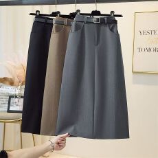 批发黑色西装半身裙女春夏2025新款高腰垂感a字显瘦直筒裙开叉中长裙