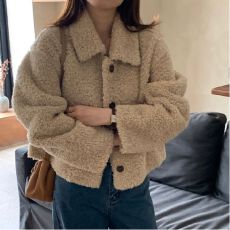 批发双面绒秋冬季外套女2025新款翻领单排扣<b class='q'>宽松</b>百搭短款加绒加厚外搭