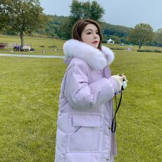 批发大毛领羽绒棉服女冬季加厚过膝长款棉衣韩版宽松棉袄面包服