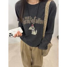 批发淘气小狗&磨毛卡通风小狗圆领套头<b class='q'>长袖</b>秋冬<b class='q'>宽松</b>印花打底衫<b class='q'>T</b><b class='q'>恤</b>