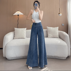 批发宽松水洗小个子复古秋季新款高腰阔腿牛仔裤女显瘦高街垂感拖地裤