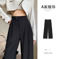 黑色阔腿裤女夏季小个子休闲高腰垂感西装裤