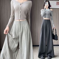 条纹阔腿裤女春秋2025新款显瘦百搭高腰垂感拖地西裤