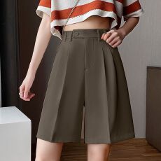 批发西装五分裤<b class='q'>女</b>夏季新款韩版高腰显瘦冰丝<b class='q'>短裤</b>宽松休闲A字裤中裤子