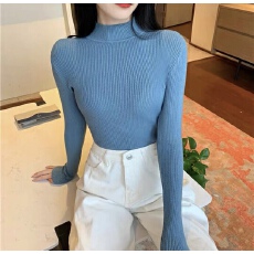 批发半高领打底衫女秋<b class='q'>冬</b>洋气修身内搭上衣新春秋外穿慵懒毛衣清新百搭