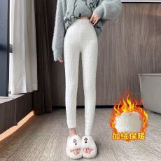 批发实拍加绒加厚提花貂绒打底裤女外穿保暖高腰紧身弹力显瘦小脚裤子